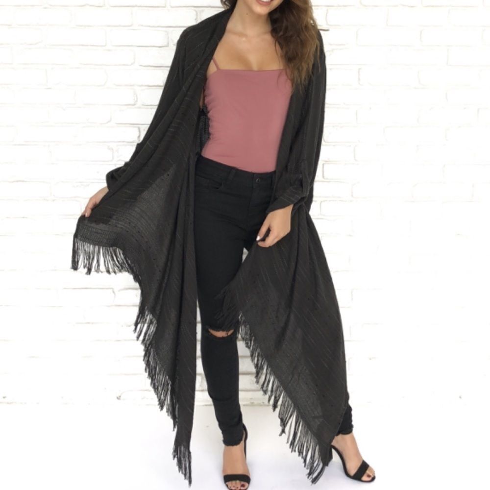 NWT fringe black cardigan boho size small